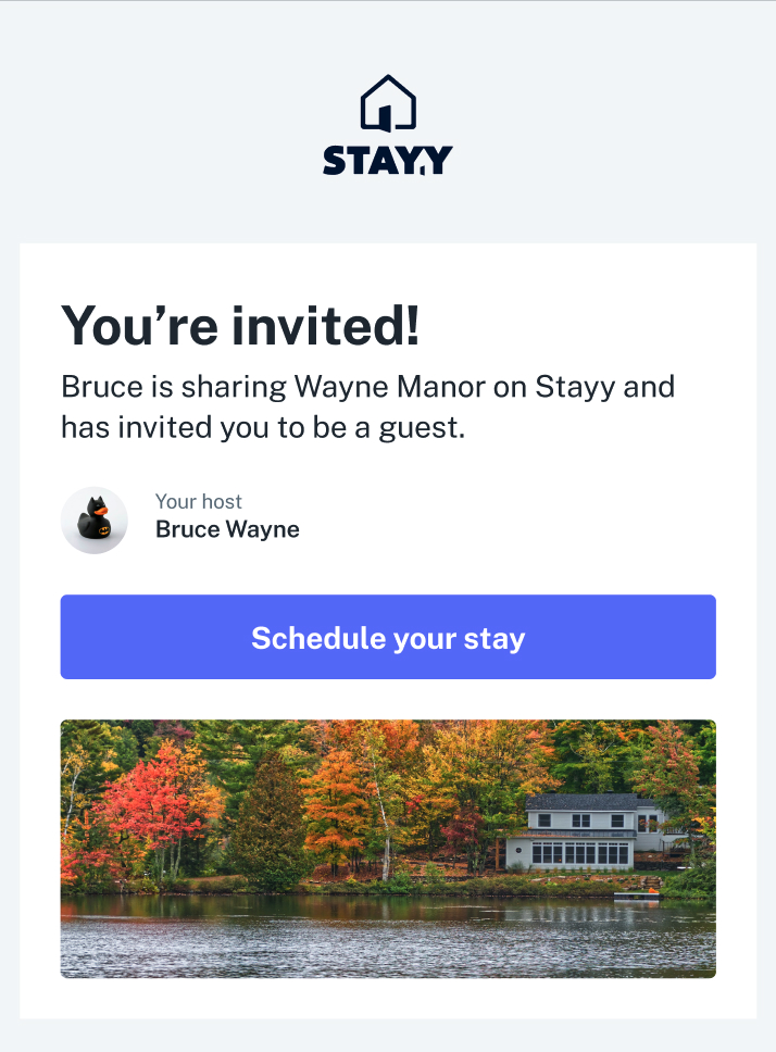 STAYY new guest invite email